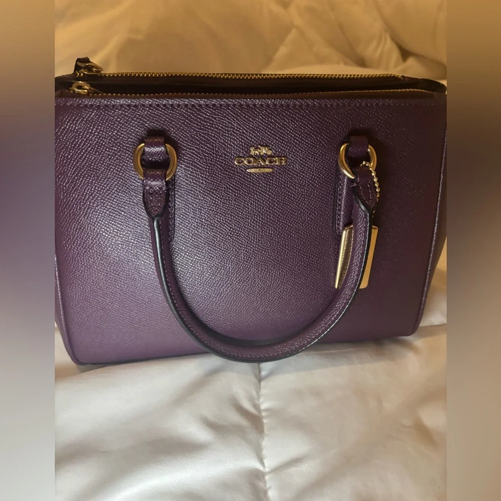 Coach Pebbled Leather Satchel in Plum with Gold Hardware